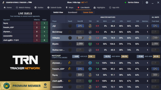 Live Match Career Stats
